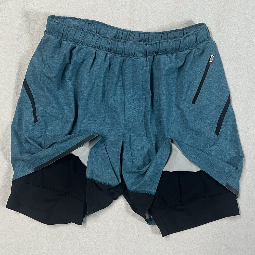 Lululemon Pace Breaker Short Liner Mens SZ L Blue running yoga athletic crossfit